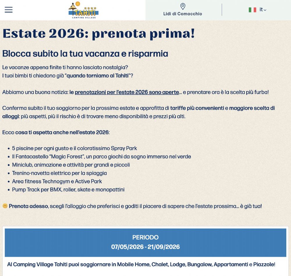 Le prenotazioni per il 2026 sono aperte!