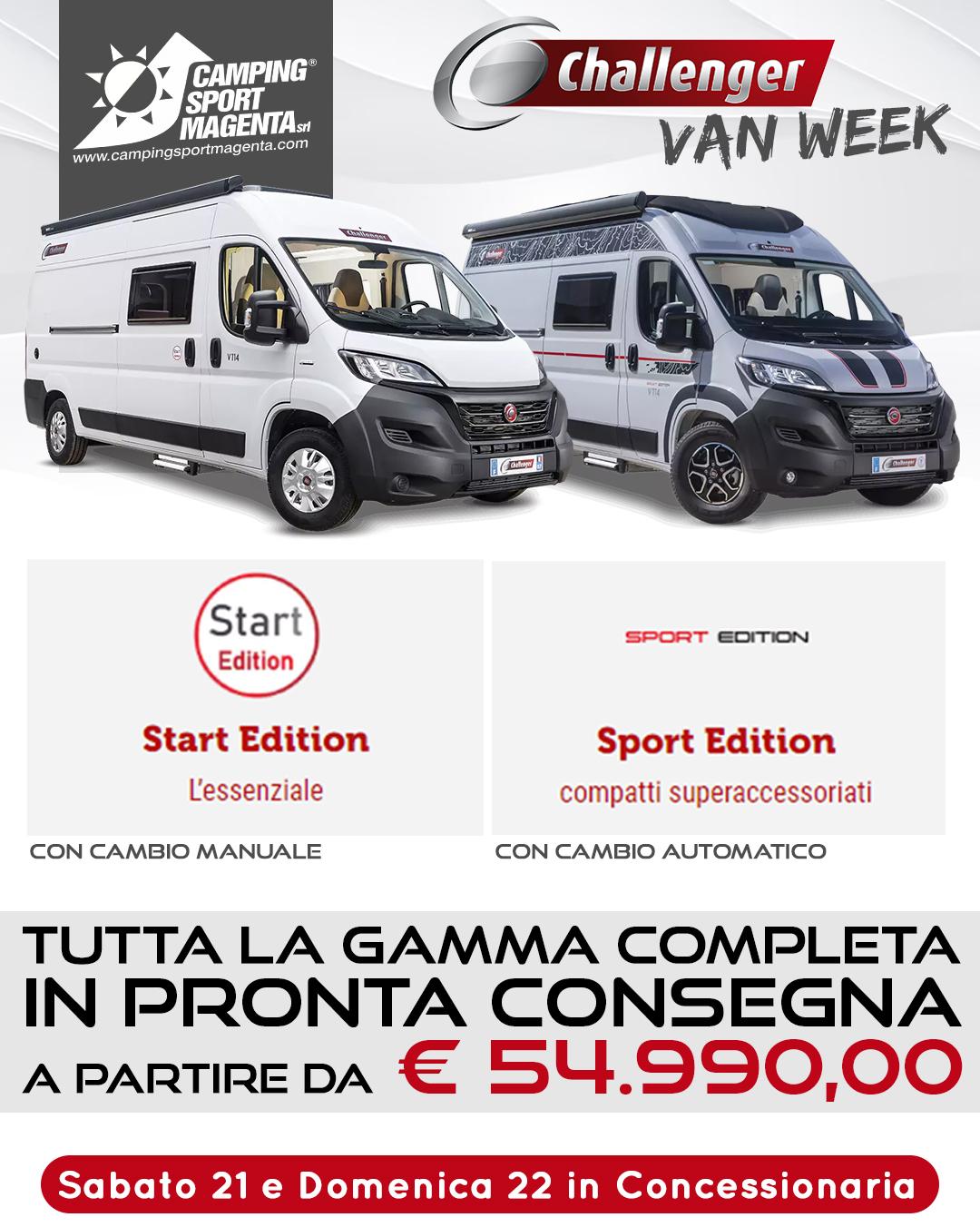 Sabato 21 e Domenica 22 Ottobre aperti con i Van Challenger