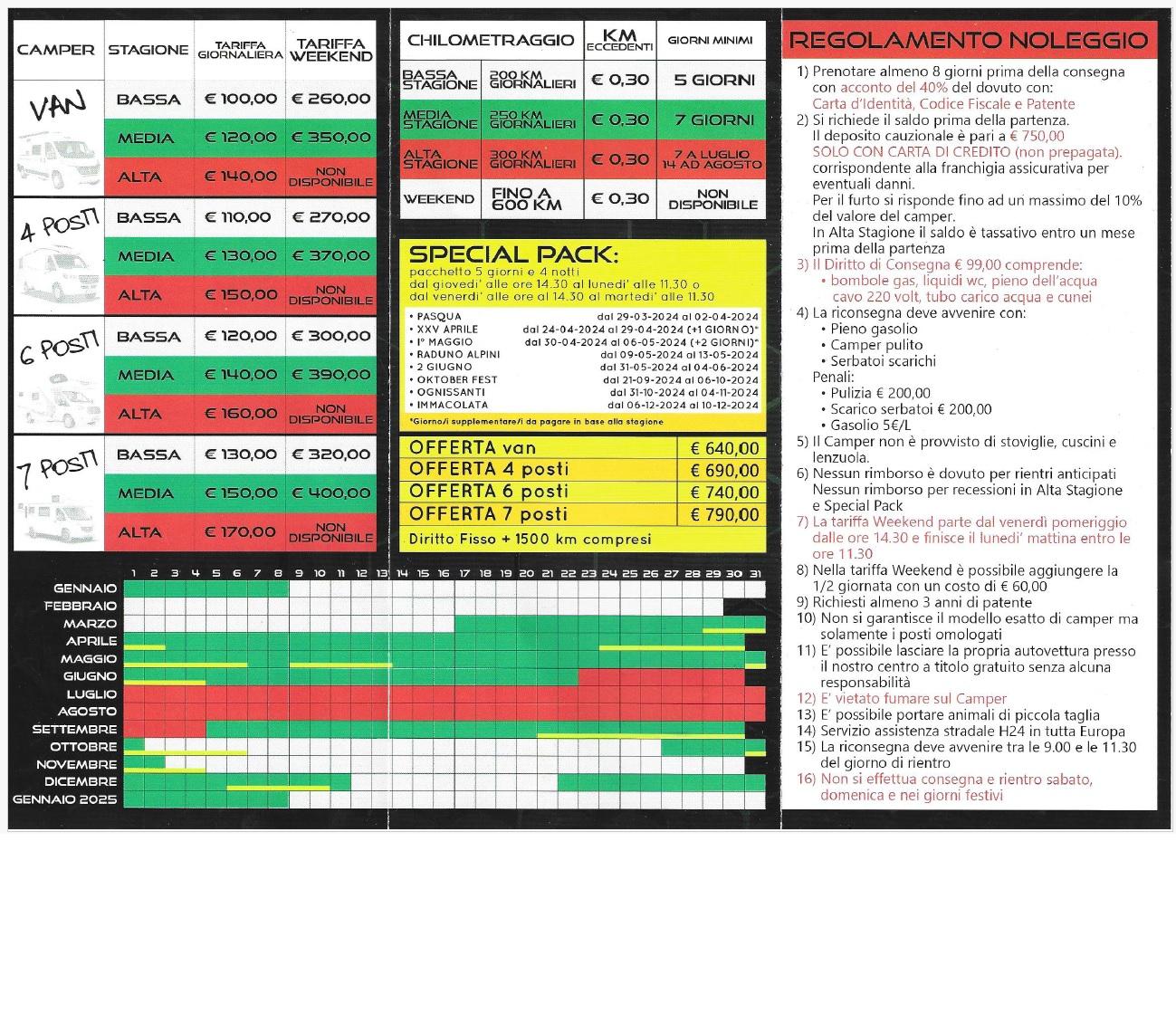 Listino noleggio stagione 2024 