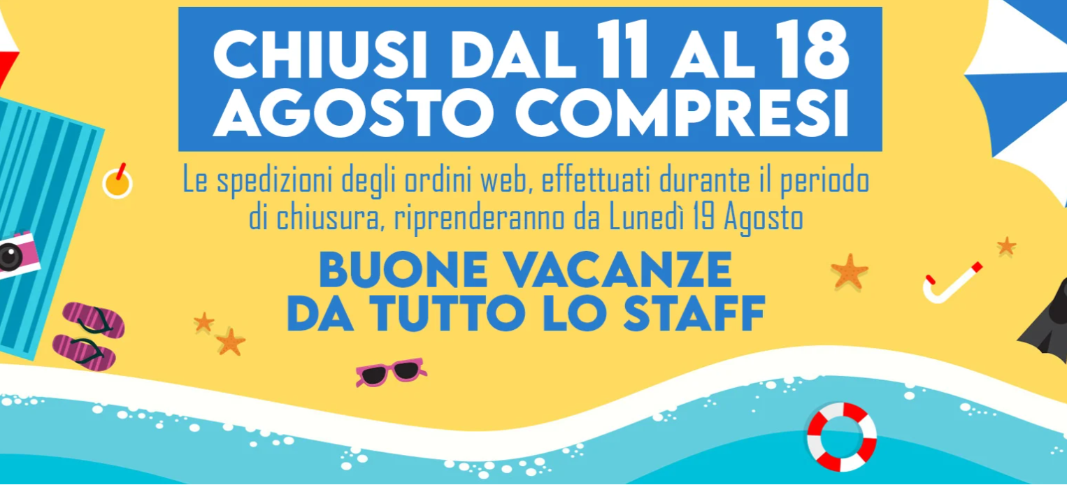 Sabato 10 saremo regolarmente aperti. Chiusi dall'11 al 18 Agosto.