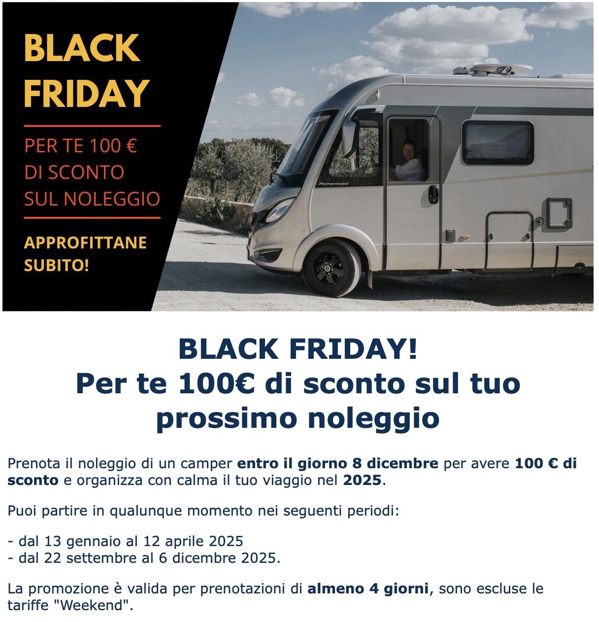 Con il Black Friday hai 100 euro di sconto sul tuo prossimo noleggio!