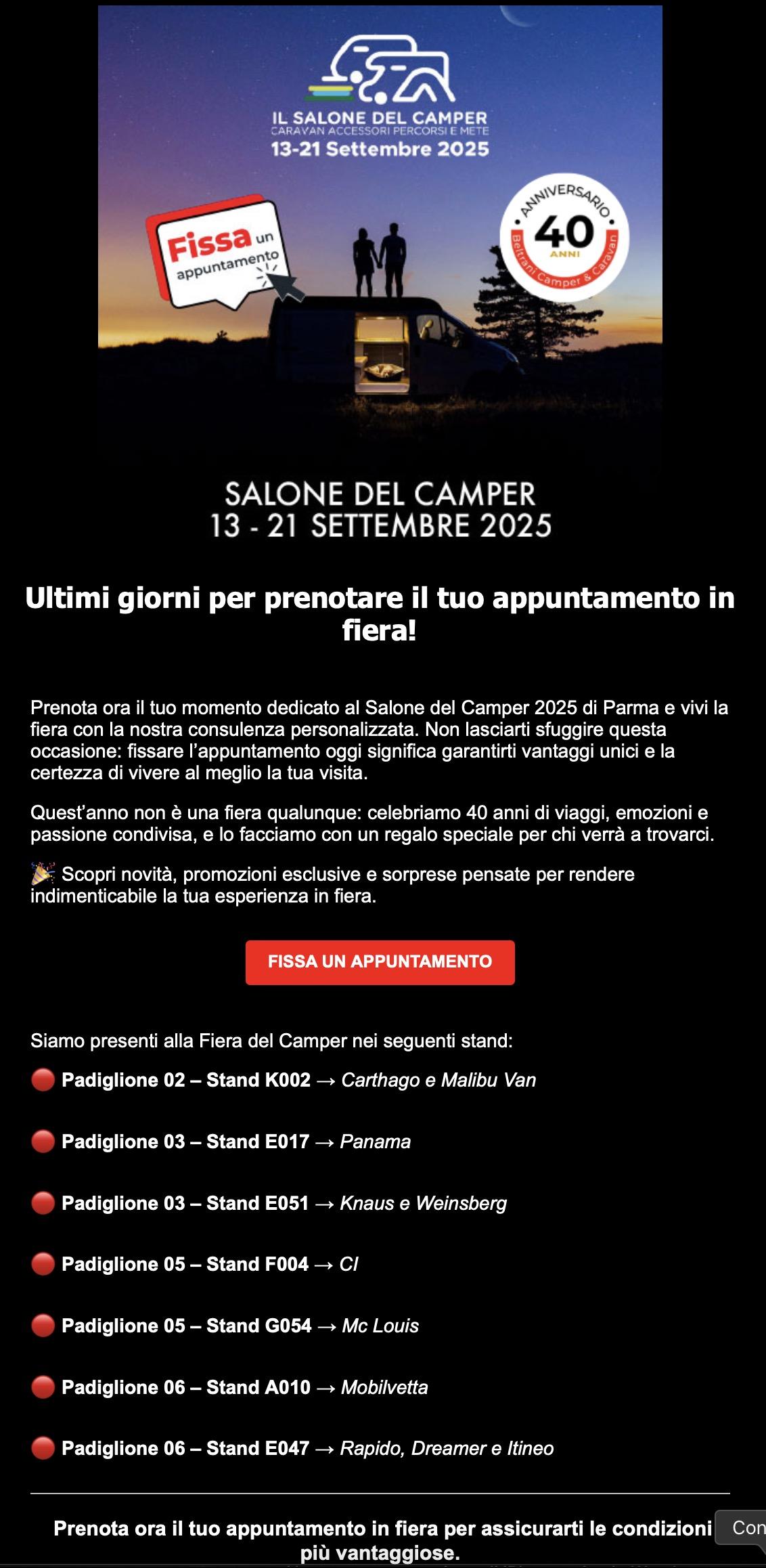 Prenota il tuo appuntamento al Salone del Camper