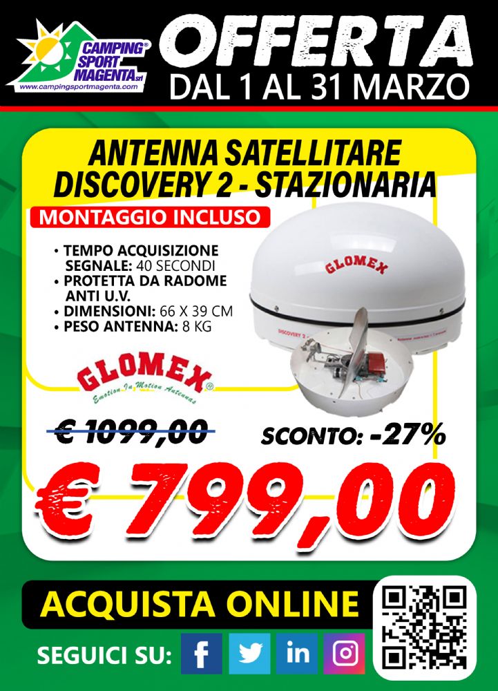 Antenna Glomex Discovery 2! MONTAGGIO GRATUITO e Sconto del 27%