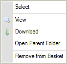 File context menu opened in the Basket
